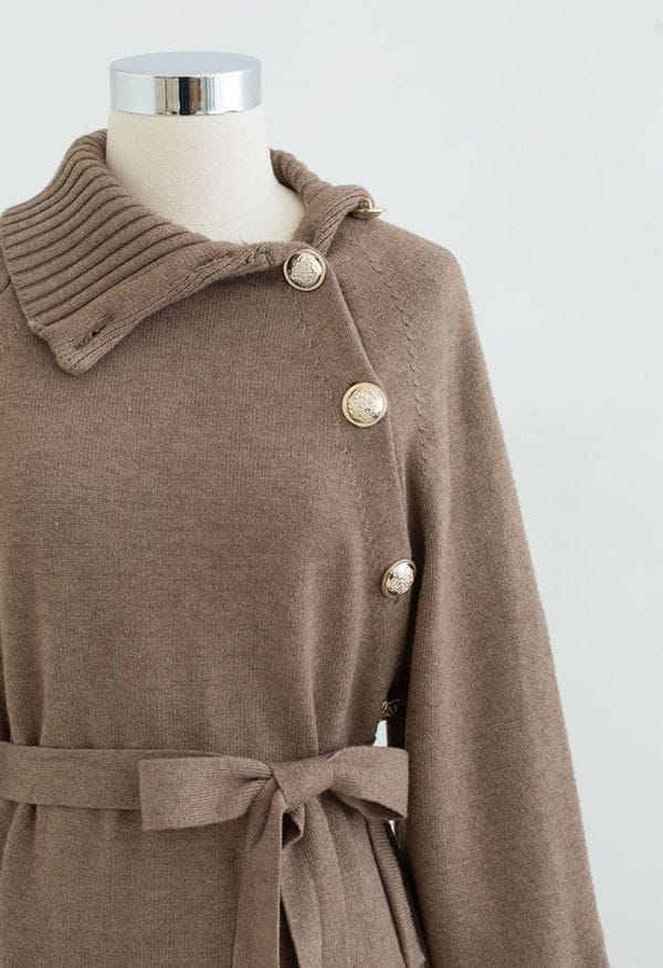 SouthernPosh Buttoned Side Flap Collar Knit Midi Dress