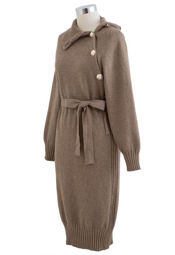 SouthernPosh Buttoned Side Flap Collar Knit Midi Dress
