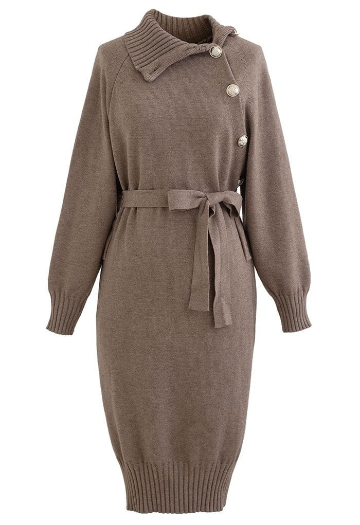 SouthernPosh Buttoned Side Flap Collar Knit Midi Dress