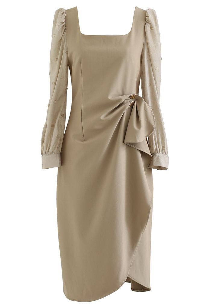 SouthernPosh Buttoned Ruched Waist Asymmetric Midi Dress