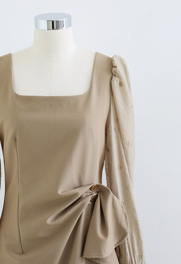 SouthernPosh Buttoned Ruched Waist Asymmetric Midi Dress