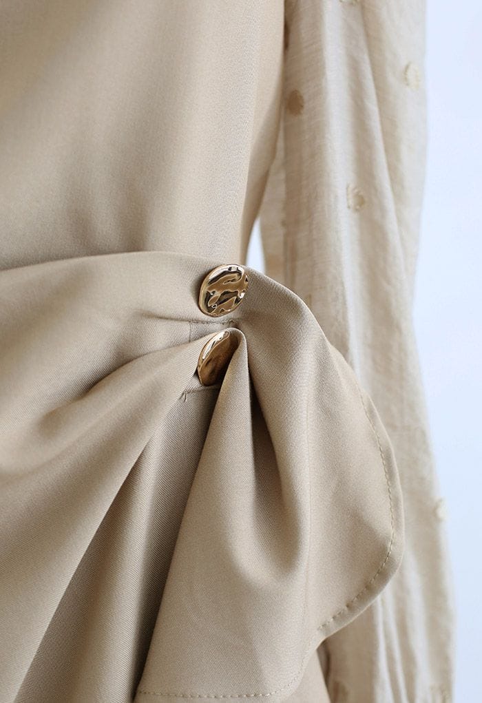 SouthernPosh Buttoned Ruched Waist Asymmetric Midi Dress