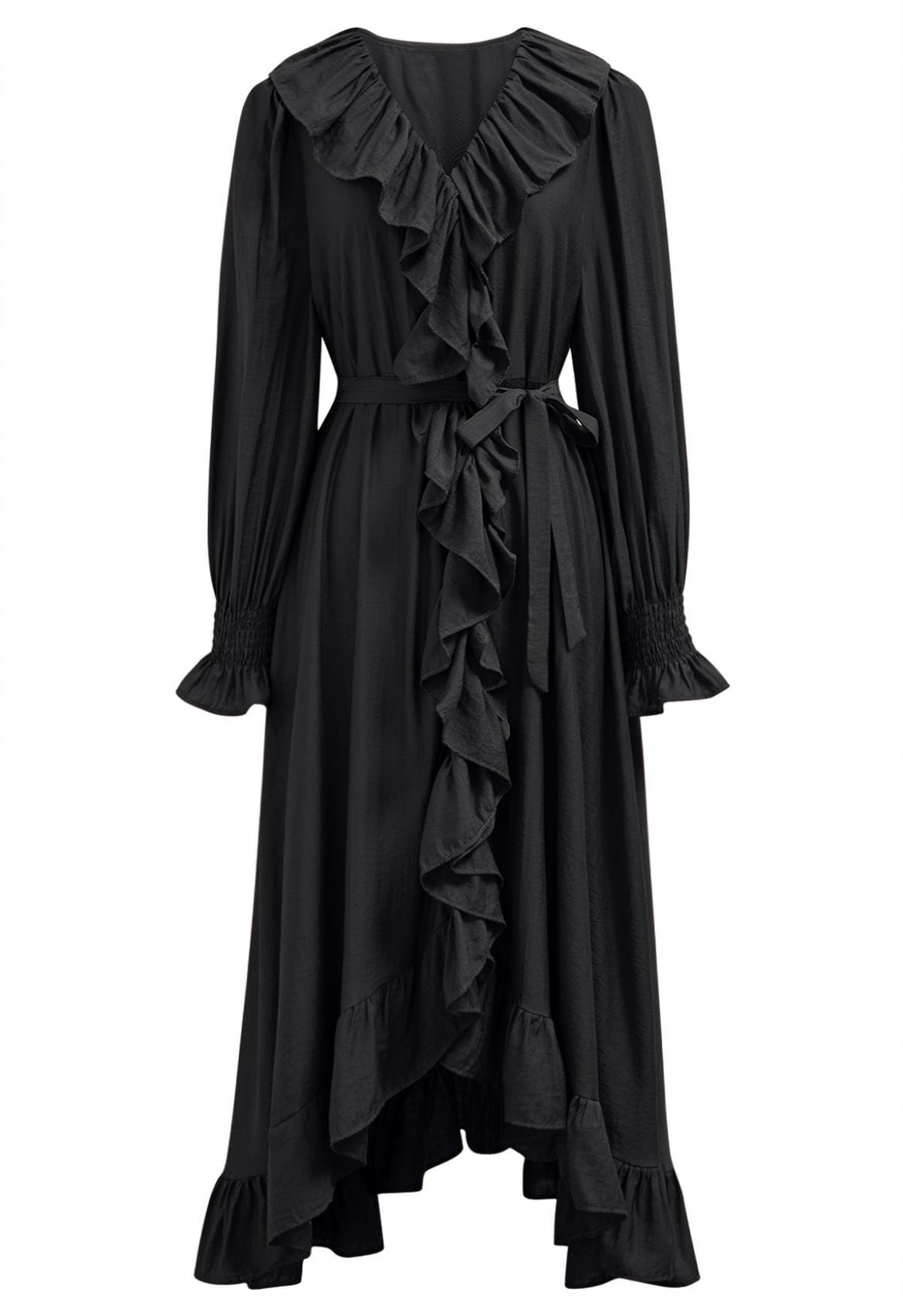 SouthernPosh Whimsical Ruffle Asymmetric Button-Down Midi Dress