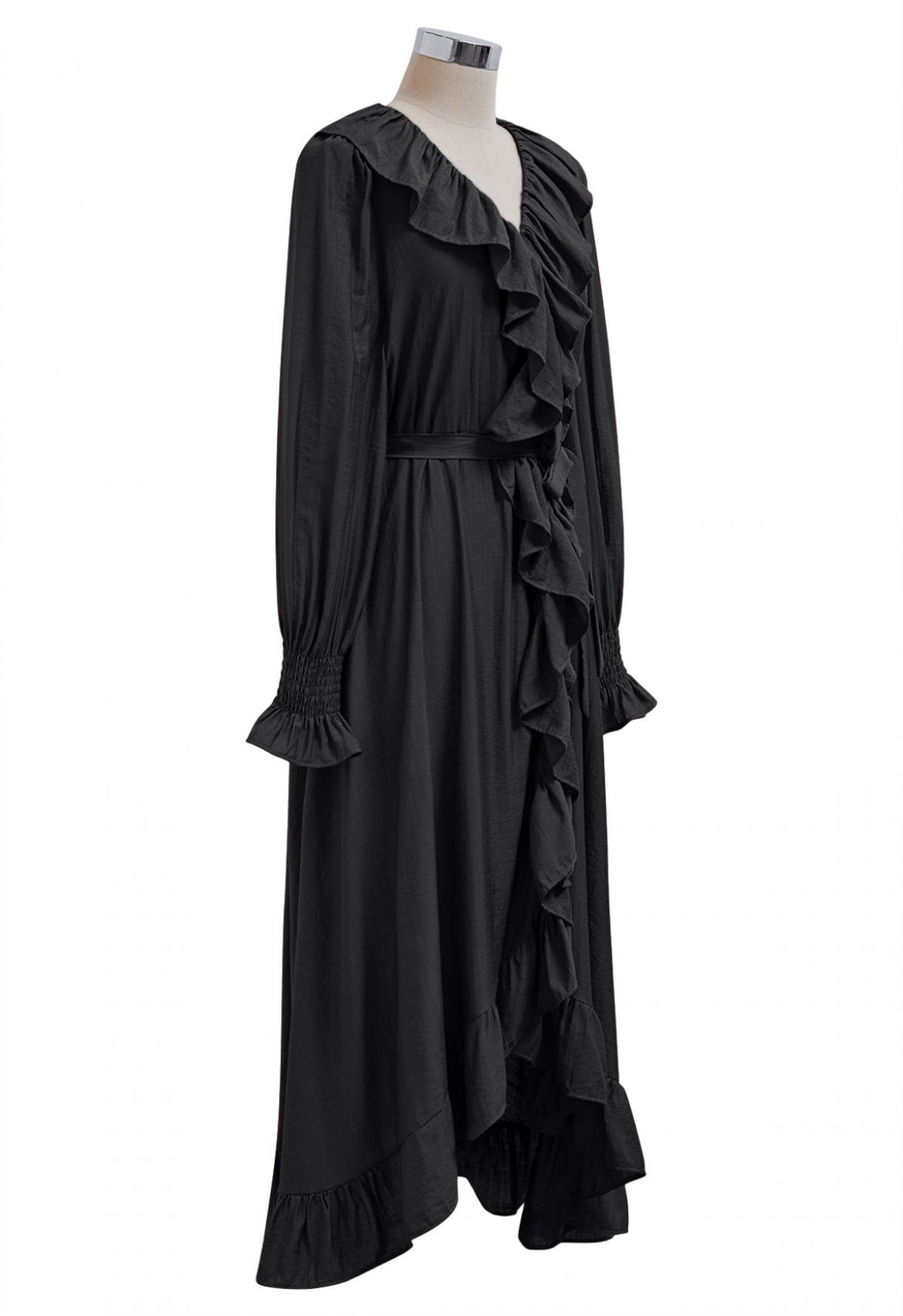 SouthernPosh Whimsical Ruffle Asymmetric Button-Down Midi Dress